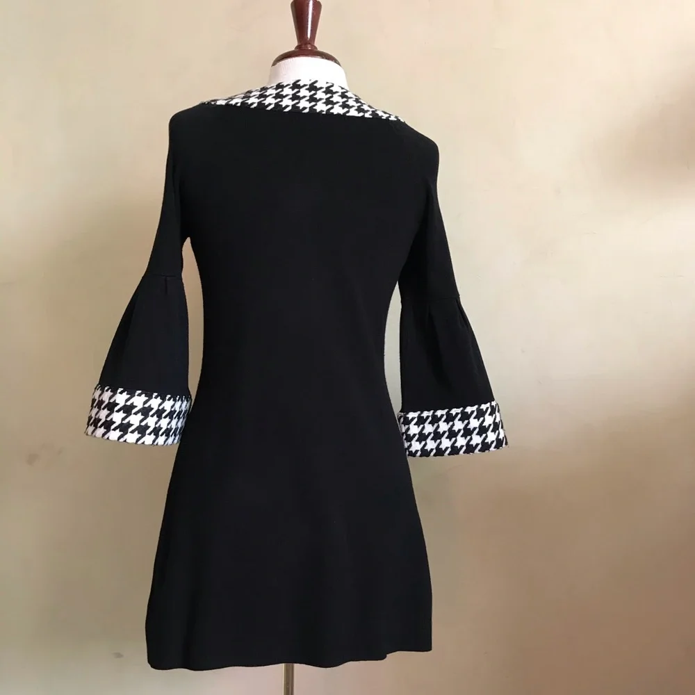 Vintage Black Dress with Houndstooth Trim - Picture 5 of 5